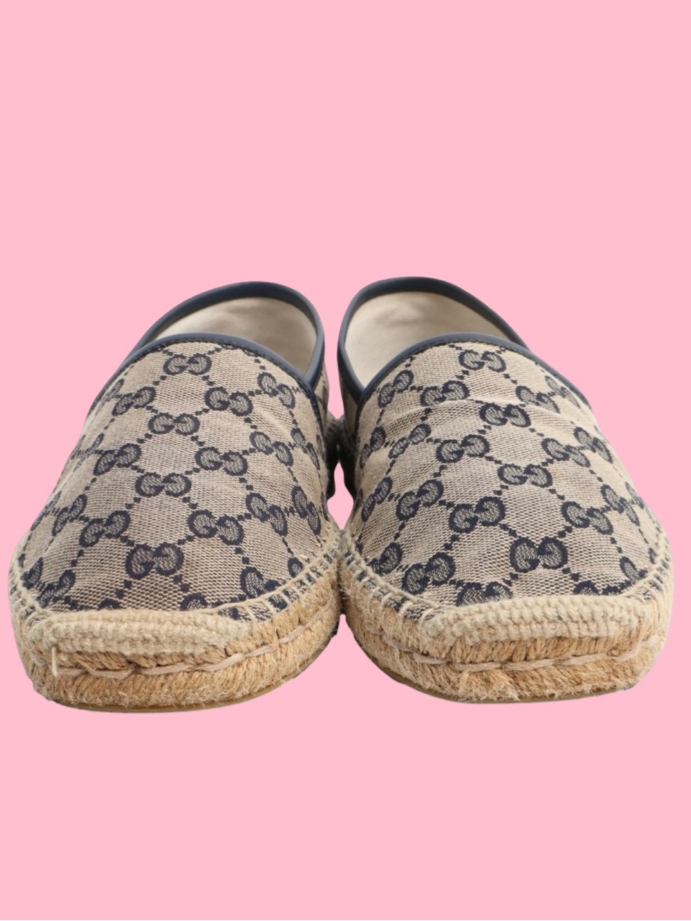 Gucci Beige and Blue GG Canvas Espadrille Slip-Ons - Picture 2 of 6